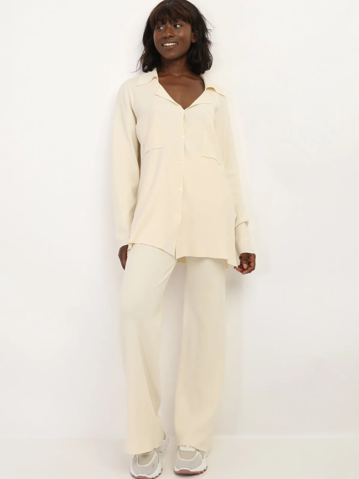 Sale La Modeuse Ensemble pantalon et cardigan en maille Beige