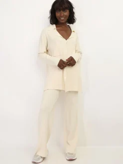 Sale La Modeuse Ensemble pantalon et cardigan en maille Beige