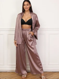 Hot La Modeuse Ensemble pantalon et kimono satinés VieuxRose
