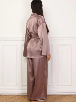 Hot La Modeuse Ensemble pantalon et kimono satinés VieuxRose