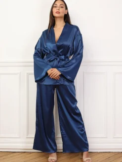 Clearance La Modeuse Ensemble pantalon et kimono satinés BleuMarine