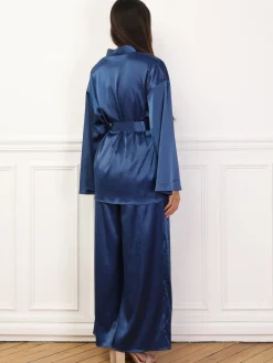Clearance La Modeuse Ensemble pantalon et kimono satinés BleuMarine