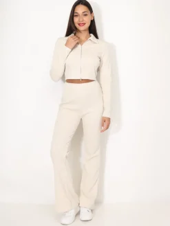 Clearance La Modeuse Ensemble pantalon et top zippé Beige