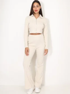 Clearance La Modeuse Ensemble pantalon et top zippé Beige