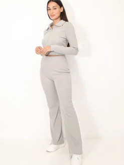 Best La Modeuse Ensemble pantalon et top zippé Gris