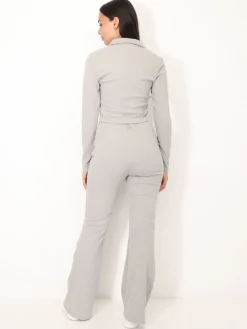 Best La Modeuse Ensemble pantalon et top zippé Gris