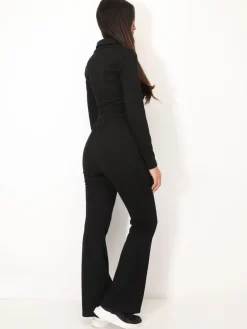 Best La Modeuse Ensemble pantalon et top zippé Noir