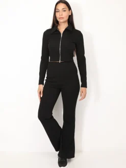 Best La Modeuse Ensemble pantalon et top zippé Noir