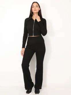 Best La Modeuse Ensemble pantalon et top zippé Noir