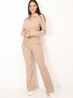 Outlet La Modeuse Ensemble pantalon et top zippé Taupe