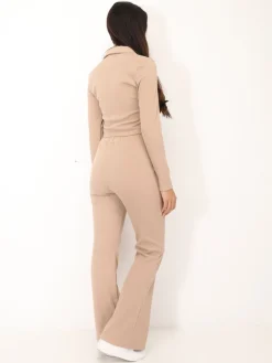 Outlet La Modeuse Ensemble pantalon et top zippé Taupe