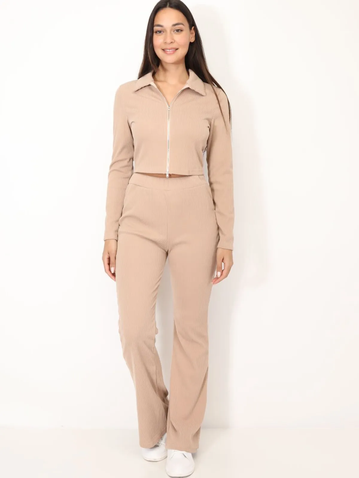 Outlet La Modeuse Ensemble pantalon et top zippé Taupe