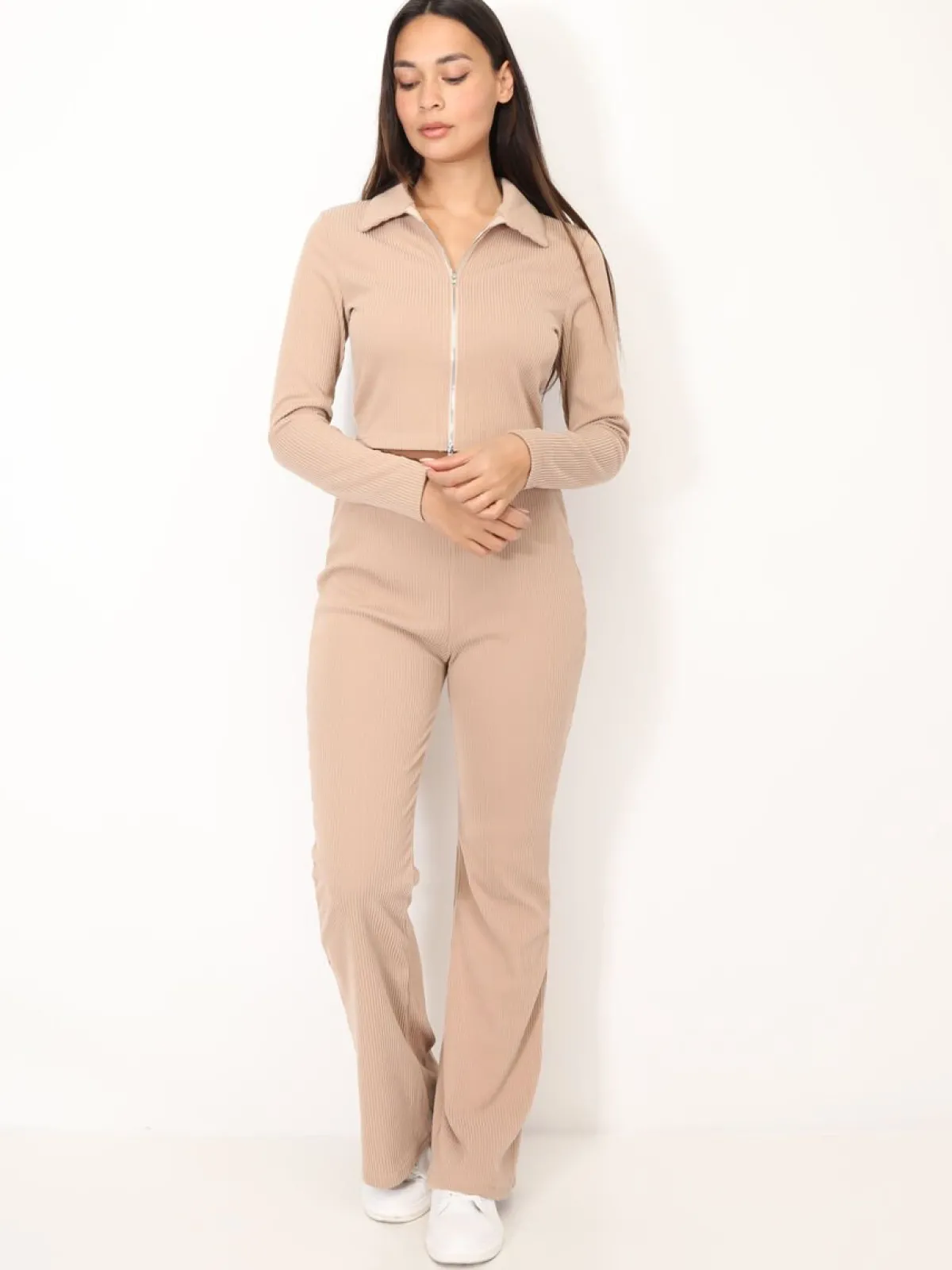 Outlet La Modeuse Ensemble pantalon et top zippé Taupe
