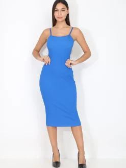 New La Modeuse Ensemble robe moulante et gilet court Bleu