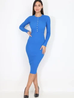 New La Modeuse Ensemble robe moulante et gilet court Bleu