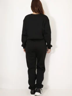 Hot La Modeuse Ensemble sweat imprimé et jogging Noir