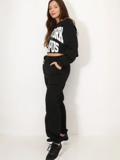 Hot La Modeuse Ensemble sweat imprimé et jogging Noir