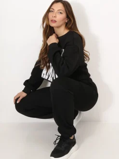 Hot La Modeuse Ensemble sweat imprimé et jogging Noir