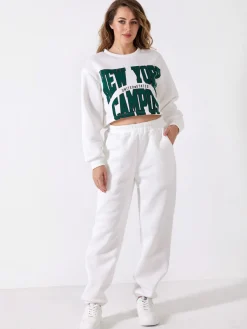 Discount La Modeuse Ensemble sweat imprimé et jogging Blanc