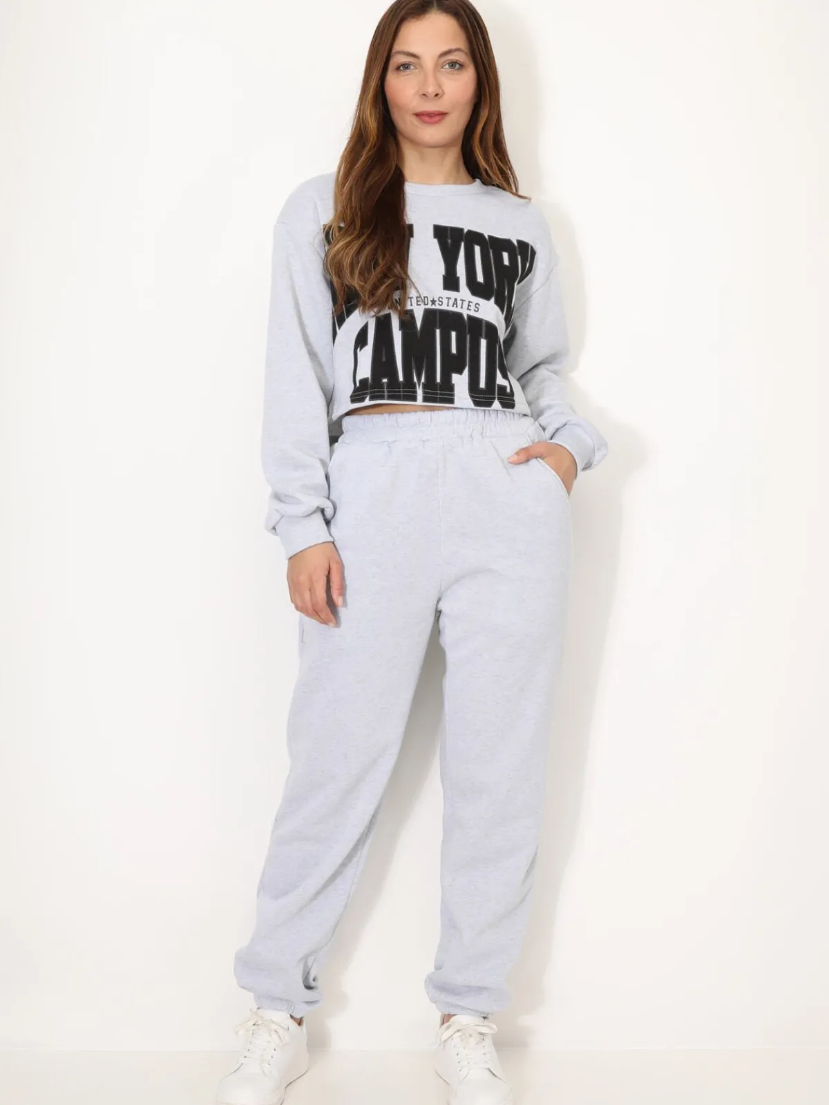La Modeuse Ensemble sweat imprimé et jogging Gris