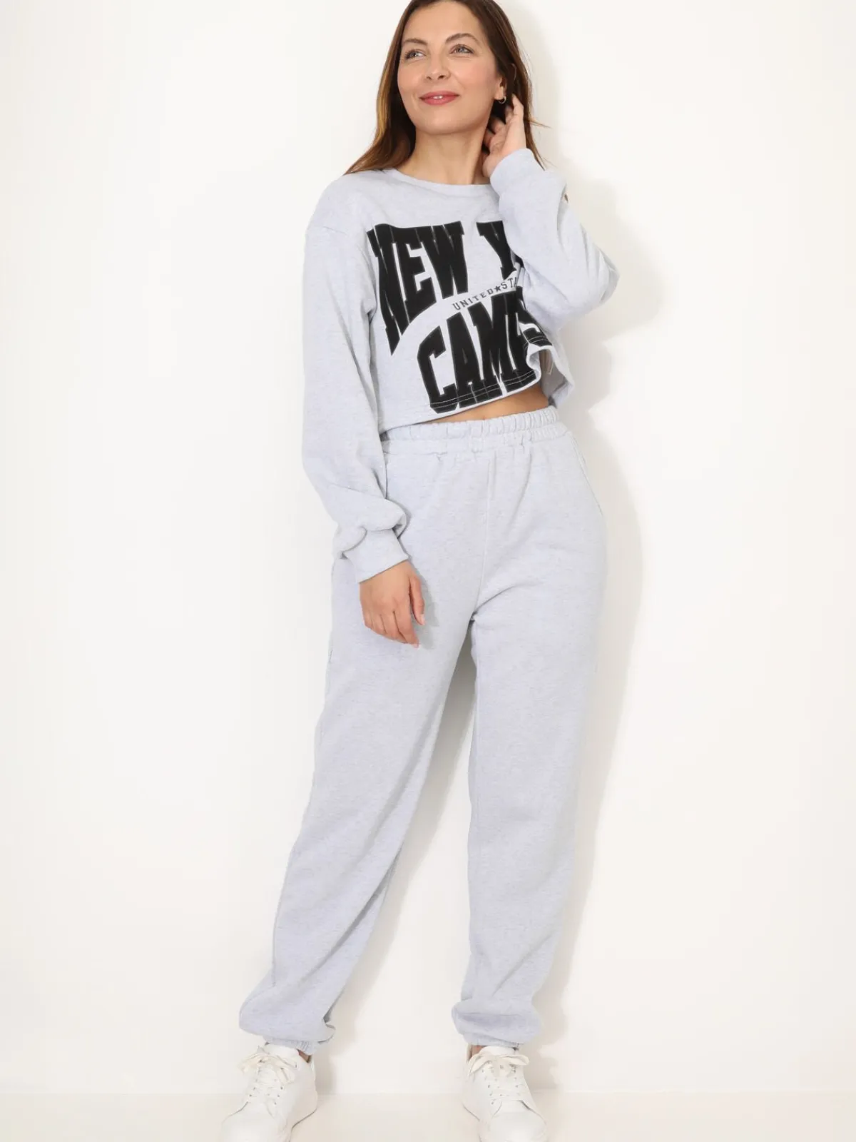 La Modeuse Ensemble sweat imprimé et jogging Gris