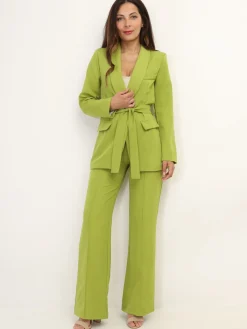 Discount La Modeuse Ensemble tailleur ample ceinturé VertOlive