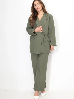 La Modeuse Ensemble tailleur croisé à nouer Kaki