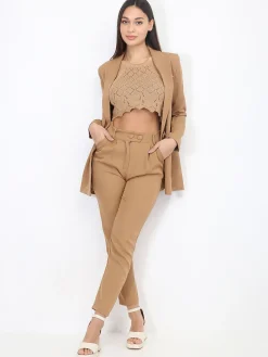 Hot La Modeuse Ensemble tailleur droit Camel