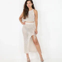 Discount La Modeuse Ensemble top et jupe en crochet Beige
