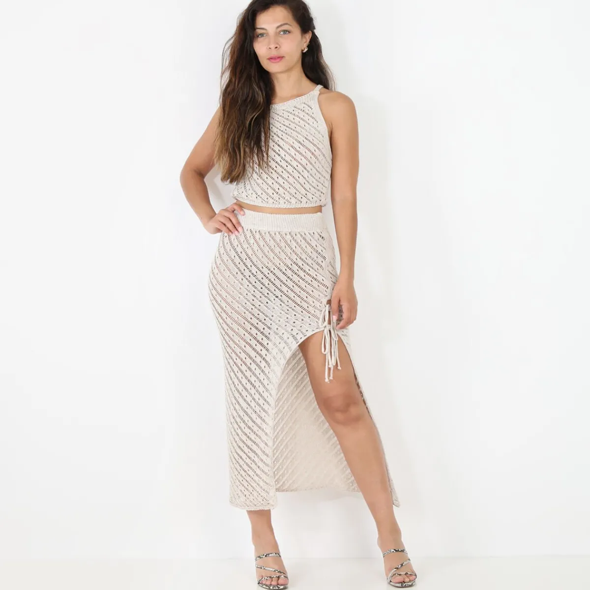 Discount La Modeuse Ensemble top et jupe en crochet Beige