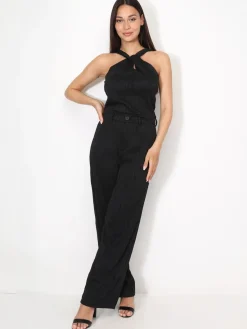 Outlet La Modeuse Ensemble top et pantalon en relief Noir