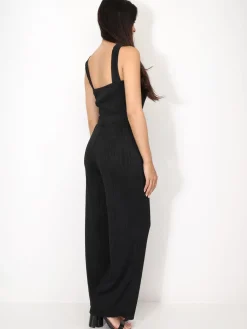 Outlet La Modeuse Ensemble top et pantalon en relief Noir