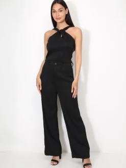 Outlet La Modeuse Ensemble top et pantalon en relief Noir