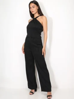 Outlet La Modeuse Ensemble top et pantalon en relief Noir
