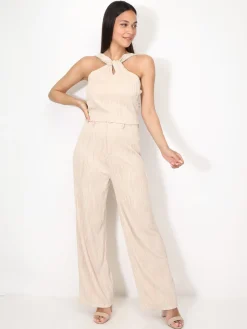 Sale La Modeuse Ensemble top et pantalon en relief Beige