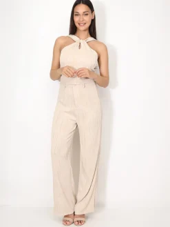 Sale La Modeuse Ensemble top et pantalon en relief Beige