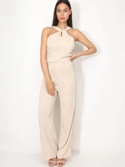Sale La Modeuse Ensemble top et pantalon en relief Beige