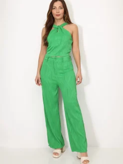 Outlet La Modeuse Ensemble top et pantalon en relief Vert