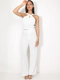Online La Modeuse Ensemble top et pantalon en relief Blanc