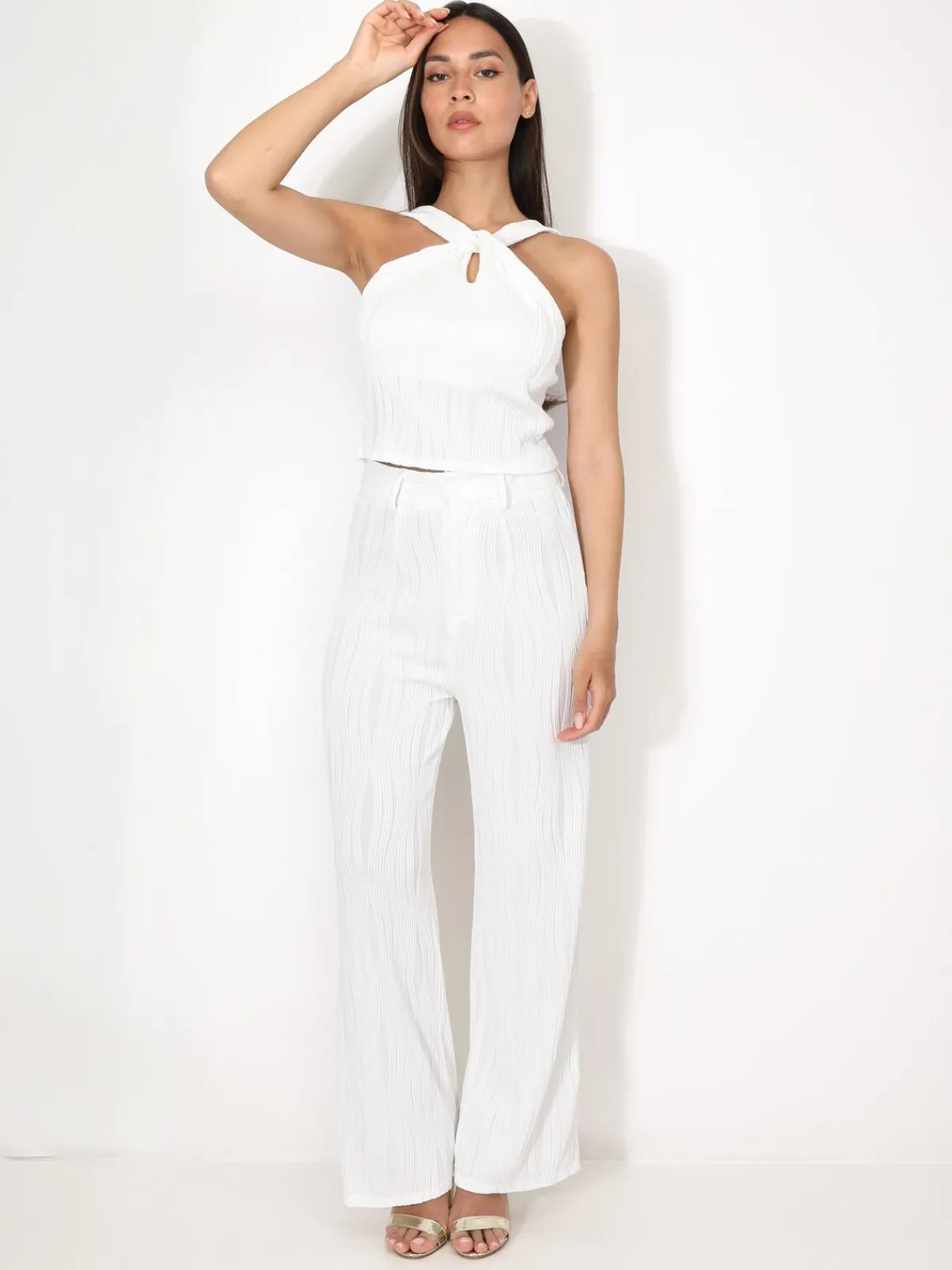 Online La Modeuse Ensemble top et pantalon en relief Blanc