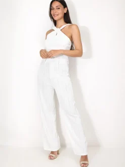 Online La Modeuse Ensemble top et pantalon en relief Blanc