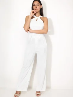 Online La Modeuse Ensemble top et pantalon en relief Blanc