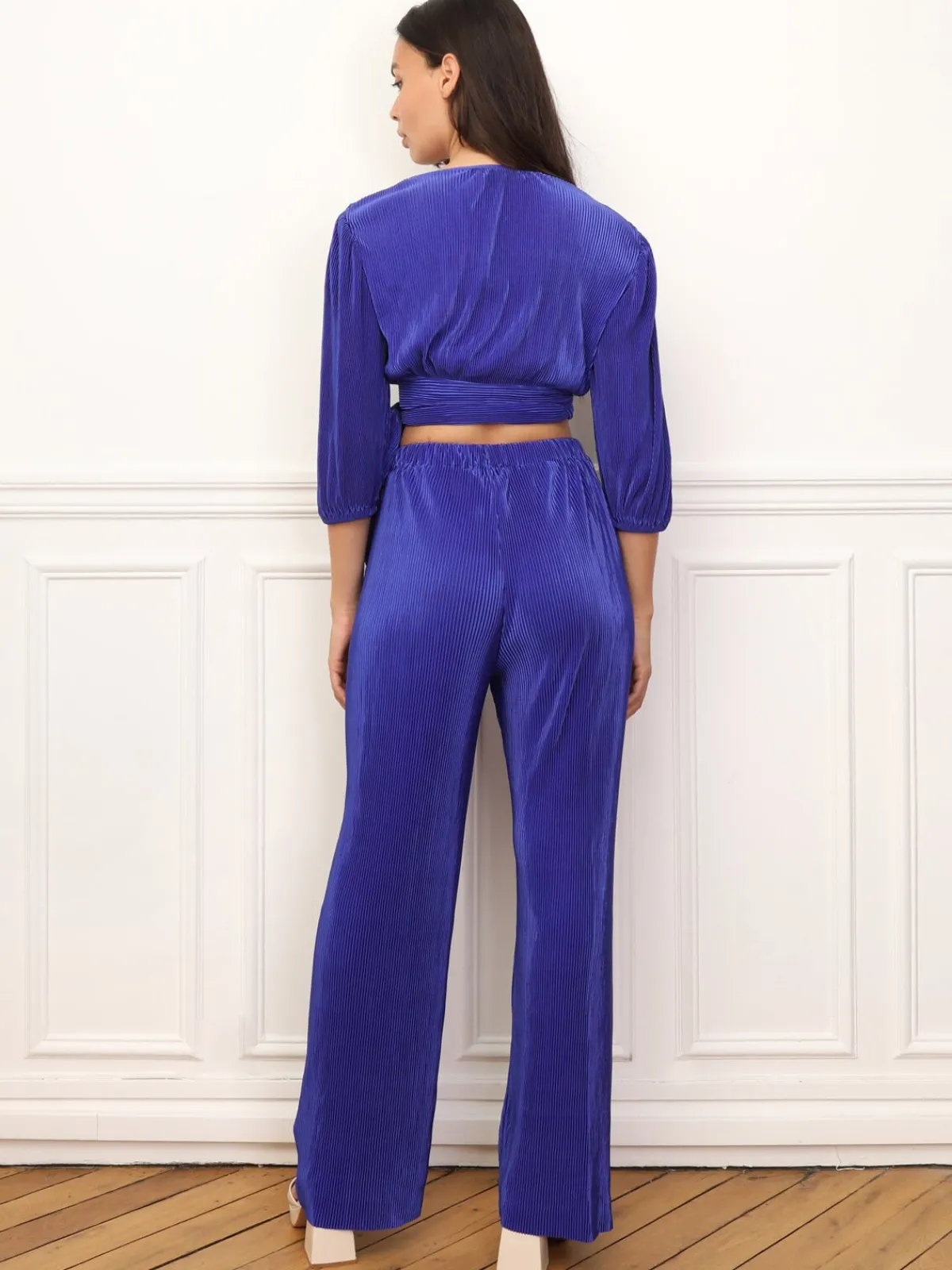 Best La Modeuse Ensemble top pantalon plissés et satinés Bleu