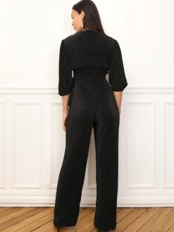 Discount La Modeuse Ensemble top pantalon plissés et satinés Noir