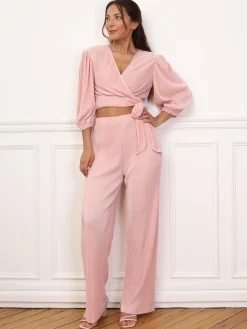 Online La Modeuse Ensemble top pantalon plissés et satinés VieuxRose