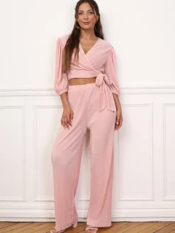 Online La Modeuse Ensemble top pantalon plissés et satinés VieuxRose