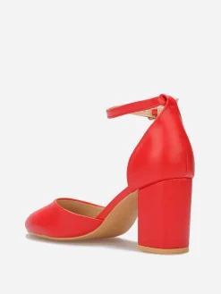 Online La Modeuse Escarpins à bout arrondi et bride Rouge