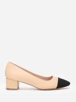 Best La Modeuse Escarpins bicolores s avec bout noir en tissu Beige