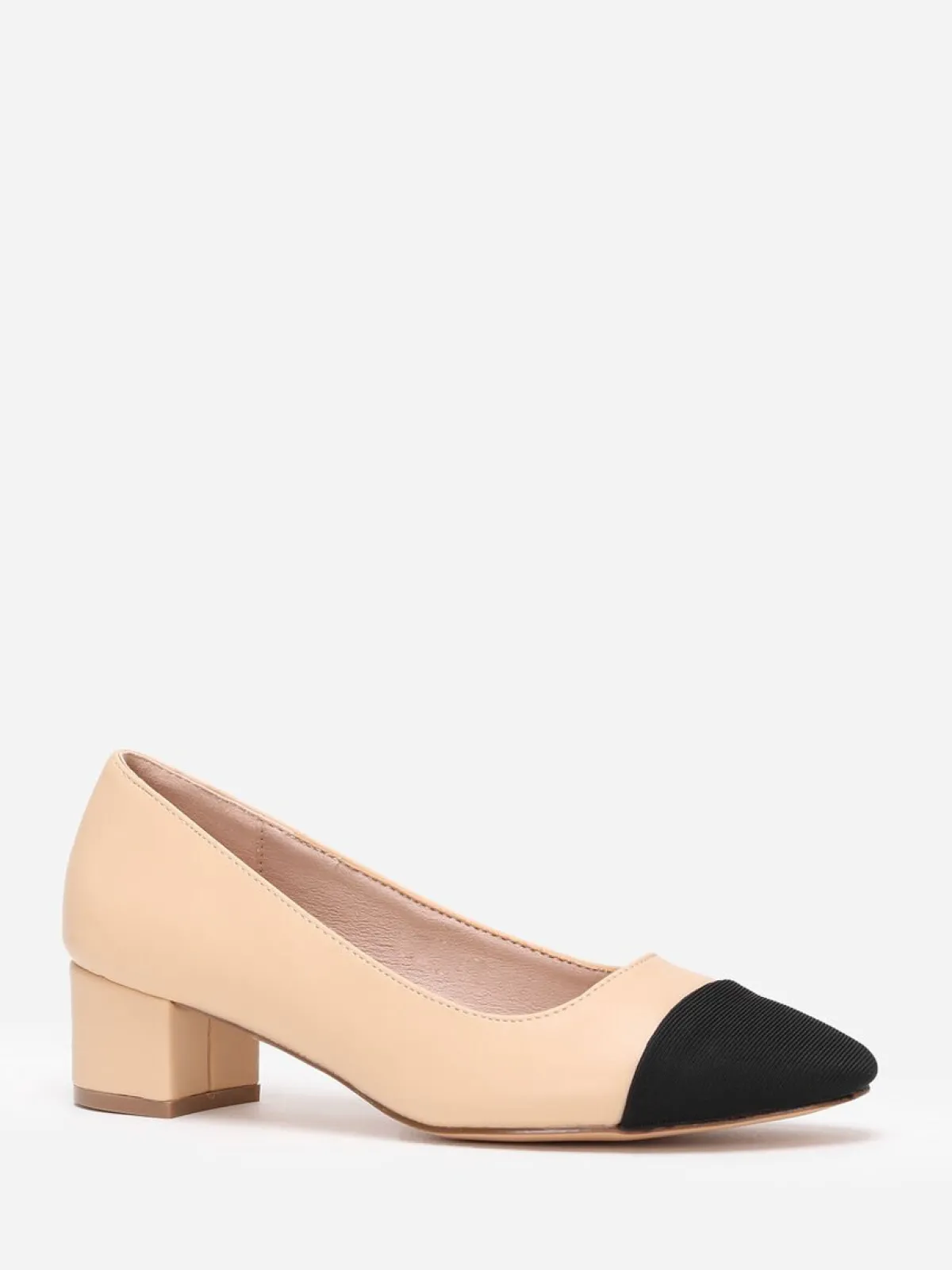 Best La Modeuse Escarpins bicolores s avec bout noir en tissu Beige