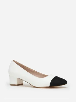 Sale La Modeuse Escarpins bicolores s avec bout noir en tissu Blanc
